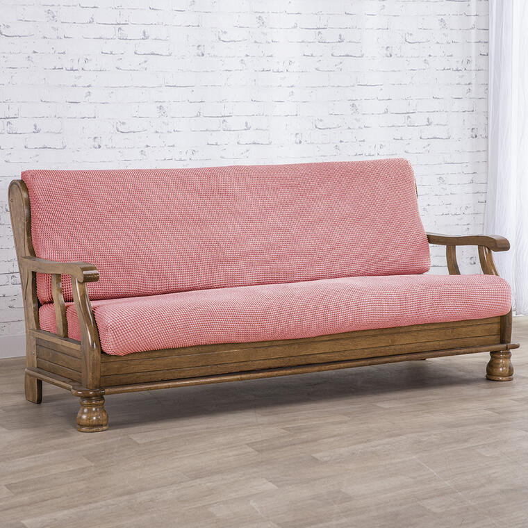 Super strečové potahy NIAGARA korálová, dvojkřeslo s dřevěnými rukojeťmi (š. 130 - 160 cm)