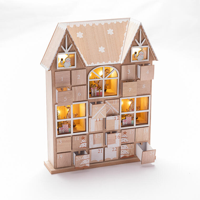 Dřevěný LED adventní kalendář s šuplíčky DOMEK
