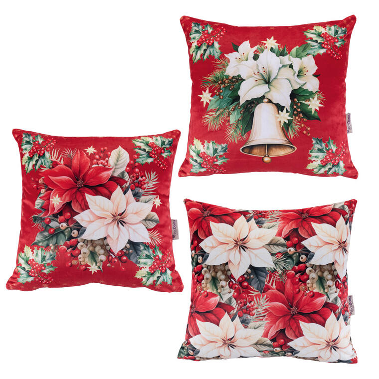 Sada 3 ks povlaků na polštářky RED POINSETTIA