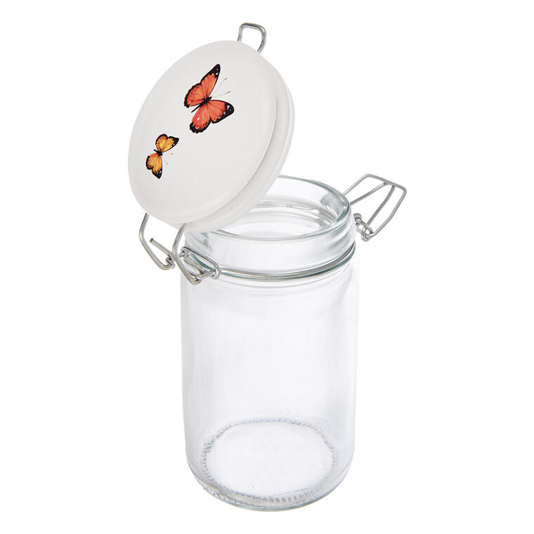 Skleněná dóza s keramickým víčkem a klipovým uzávěrem JARO motýl 0,25 l