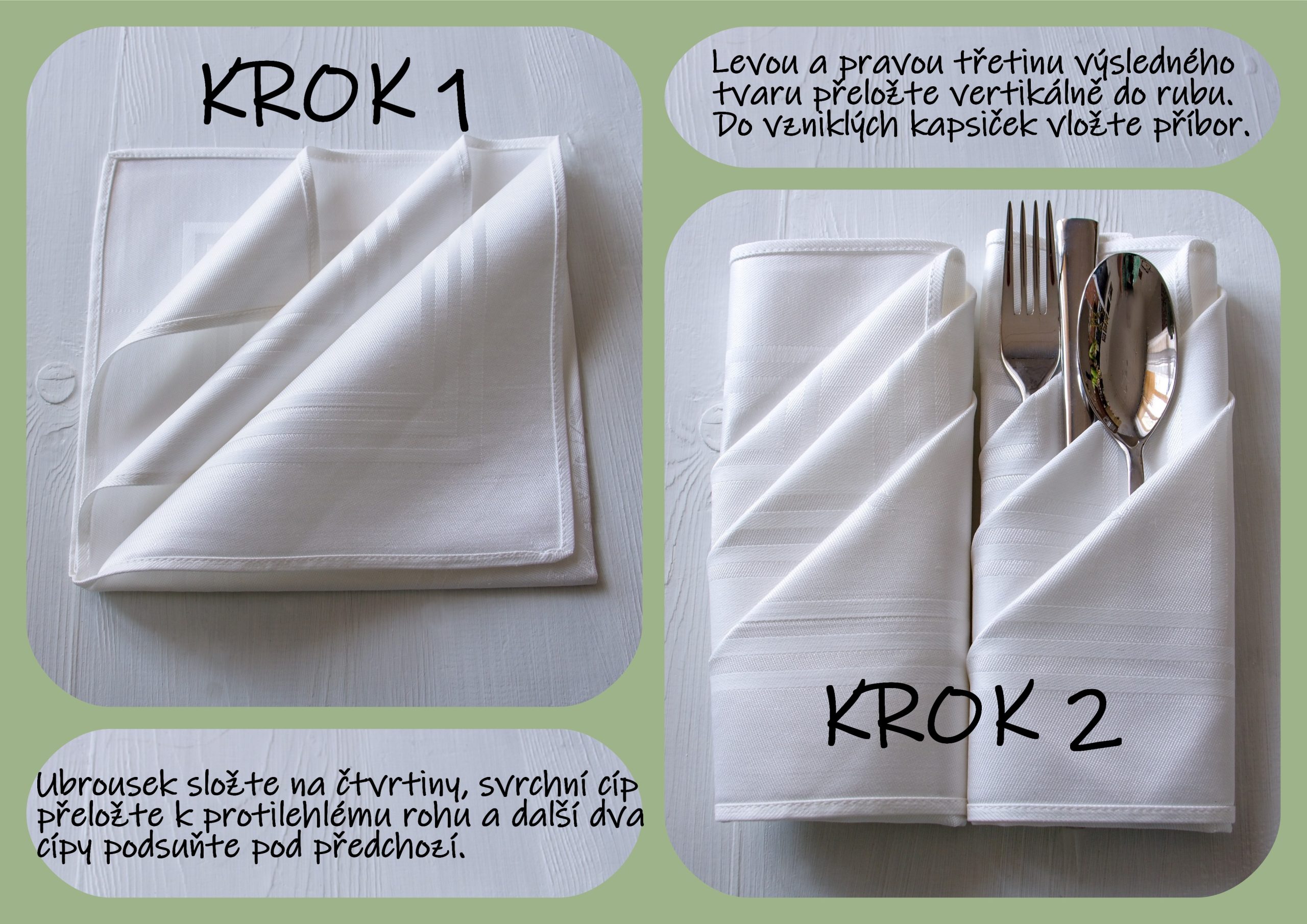 Skládání ubrousky jako kapsy na příbor