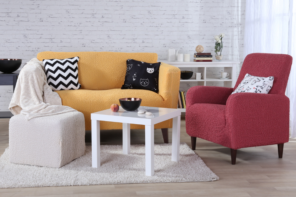 Renovace sestavy sedačky a křesel potahy Buklé