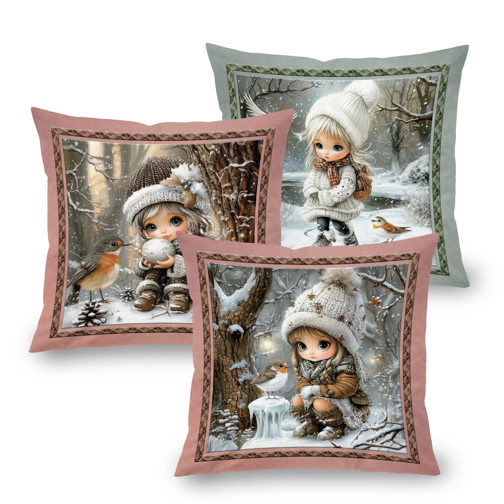Sada 3 ks povlaků na polštářky WINTER GIRLS